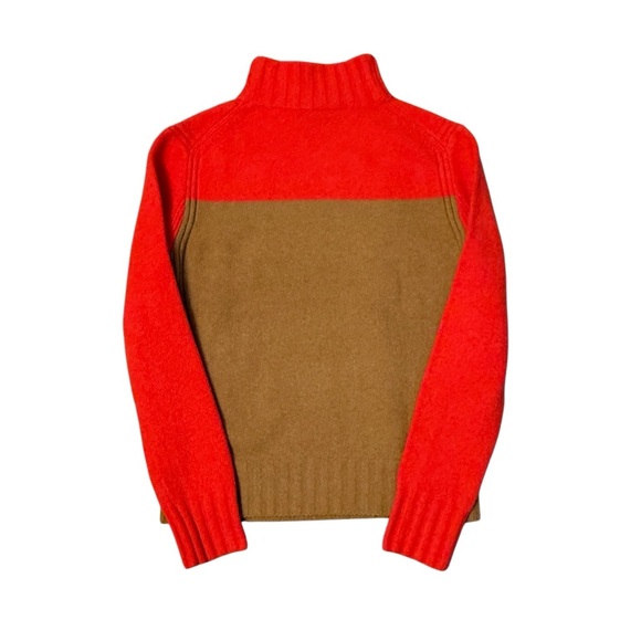 J. Crew Colorblock Mockneck Wool Blend Sweater Orange/Red Tan Small #1740 - Picture 6 of 8